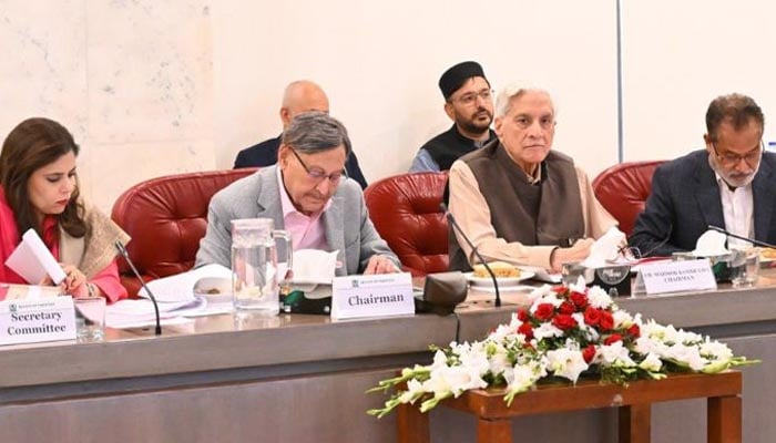 Senator Farooq H Naek and MNA Chaudhry Mahmood Bashir Virk co-chaired joint meeting of the Senate and National Assembly Committees on Law & Justice on November 8, 2025. — X@SenatePakistan