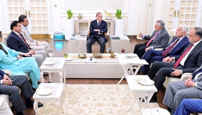 A delegation led by Chairman Pakistan Peoples Party Bilawal Bhutto Zardari meets Prime Minister Shehbaz Sharif, Islamabad, October 16, 2025. — AFP