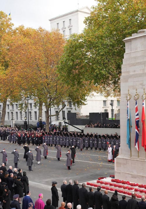 Pictures of The Royal Family laying wreaths at the Cenotaph for Service of Remembrance