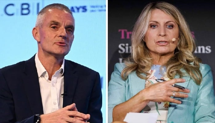 A combined image shows Tim Davie, who stepped down as BBC director general (left), and Deborah Turness, the corporation’s former head of news. — Reuters/X/BBC