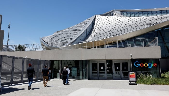 An exterior view of building BV100, during a tour of Googles new Bay View Campus in Mountain View, California, US, May 16, 2022. Picture taken May 16, 2022. — Reuters