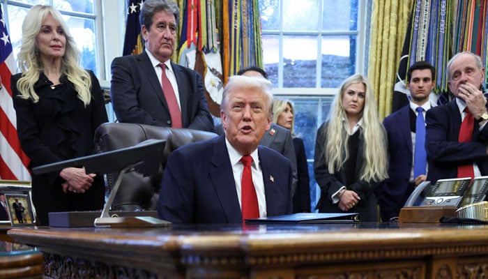 US President Donald Trump speaks, during the swearing-in ceremony for Sergio Gor as US Ambassador to India, at the White House in Washington, DC, US, November 10, 2025. — Reuters