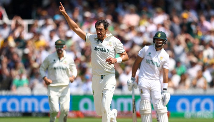 Australias Mitchell Starc gestures during the 2025 ICC World Test Championship final, in June 2025. — Reuters