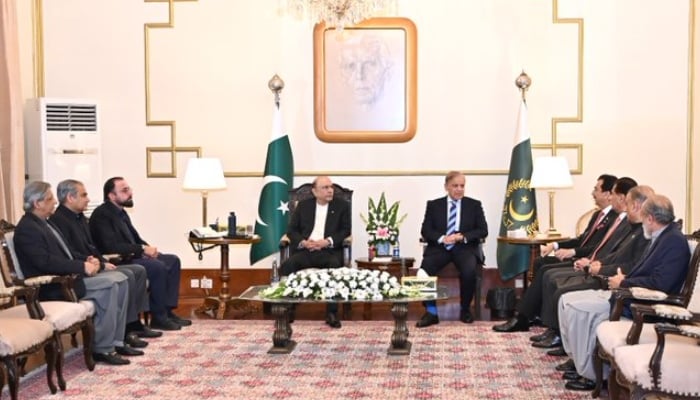 President Asif Ali Zardari and Prime Minister Shehbaz Sharif speak during a meeting at the President House, Islamabad, November 11, 2025. — X/ @PTVNewsOfficial