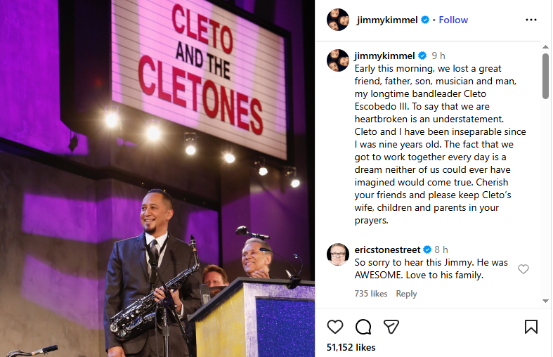 Cleto Escobedo, Jimmy Kimmels band leader dies