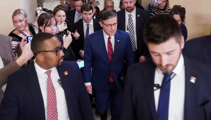 US Speaker of the House Mike Johnson (R-LA) walks surrounded by the media, as members of the US House of Representatives returned to Washington after a 53-day break, for a vote that could bring the longest US government shutdown in history to a close, on Capitol Hill in Washington, DC, US, November 12, 2025. — Reuters