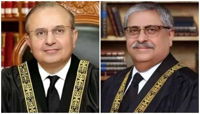 This collage shows Supreme Courts Justices Mansoor Ali Shah (left) and Athar Minallah. — Supreme Court of Pakistan