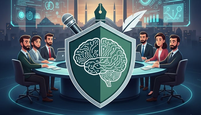 A representational image of professionals at an office using AI technology. — Gemini