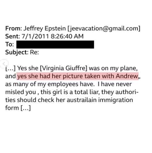 Text of former prince Andrew and Jeffery Epstein emails