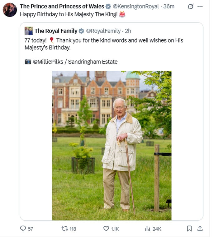 Prince William, Princess Kate celebrate 77th birthday of King Charles