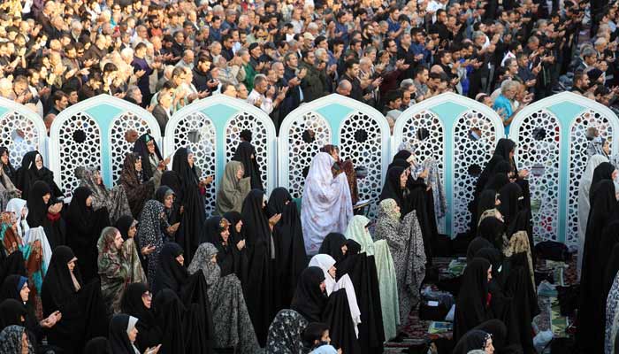 Iranians perform a prayer for rainfall at the Saleh Shrine in Tehran on November 14, 2025, as the country suffers from severe water shortages. — AFP