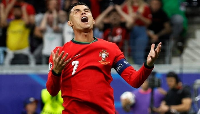 Portugal’s Cristiano Ronaldo reacts after missing a scoring chance during the Euro 2024 Round of 16 match against Slovenia in Frankfurt. — Reuters