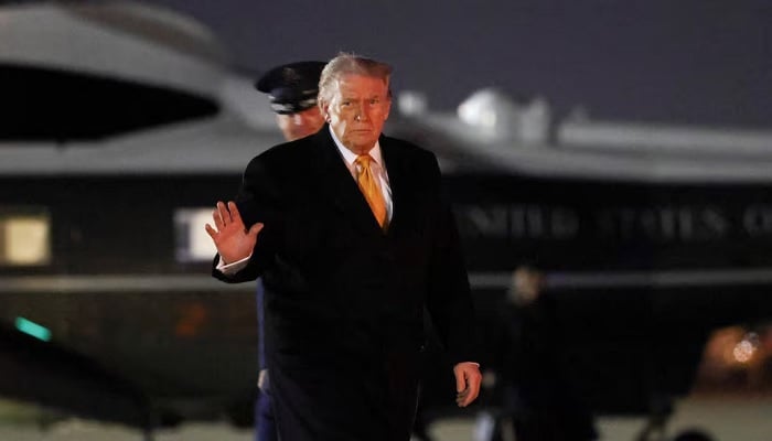 US President Donald Trump waves as he walks to board Air Force One while departing for Florida from Joint Base Andrews in Maryland, US, November 7, 2025. —Reuters
