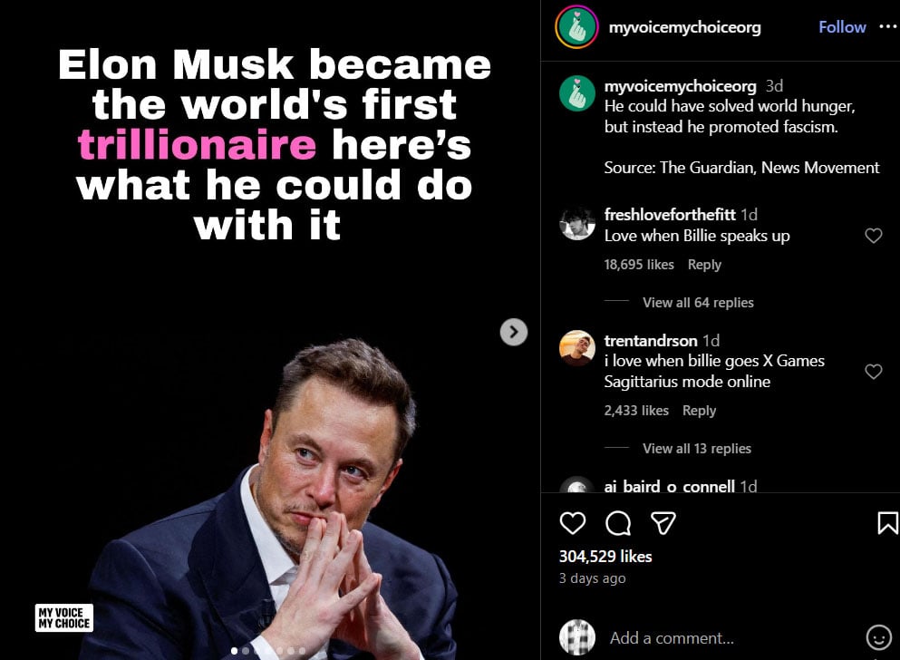 Billie Eilish slams Elon Musk amid trillionaire status