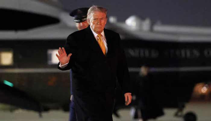 US President Donald Trump waves as he walks to board Air Force One while departing for Florida from Joint Base Andrews in Maryland, US, November 7, 2025.— Reuters