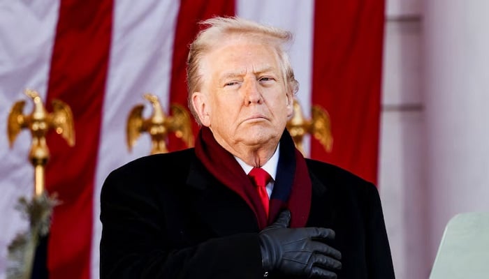 US President Donald Trump places a hand over his heart during a Veterans Day ceremony at Arlington National Cemetery in Arlington, Virginia, US, November 11, 2025. — Reuters