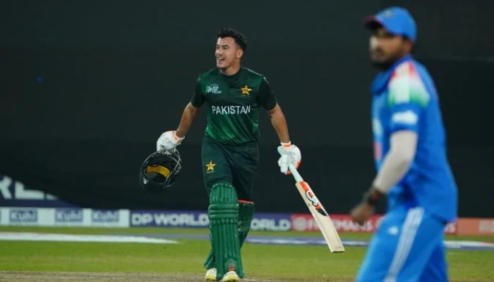 Pakistan Shaheens Maaz Sadaqat celebrates after they defeated India A during their Asia Cup Rising Stars match, Doha, Qatar, November 16, 2025. — ACC