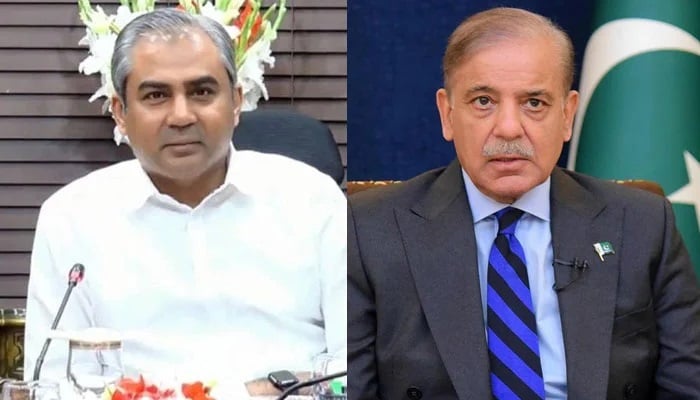 Pakistan Cricket Board (PCB) Mohsin Naqvi (L) and Prime Minister Shehbaz Sharif. — PCB/Reuters