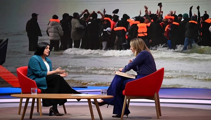 British Home Secretary Shabana Mahmood appears on Sunday with Laura Kuenssberg at the BBC in London, Britain, November 16 2025, in this handout image. — Reuters
