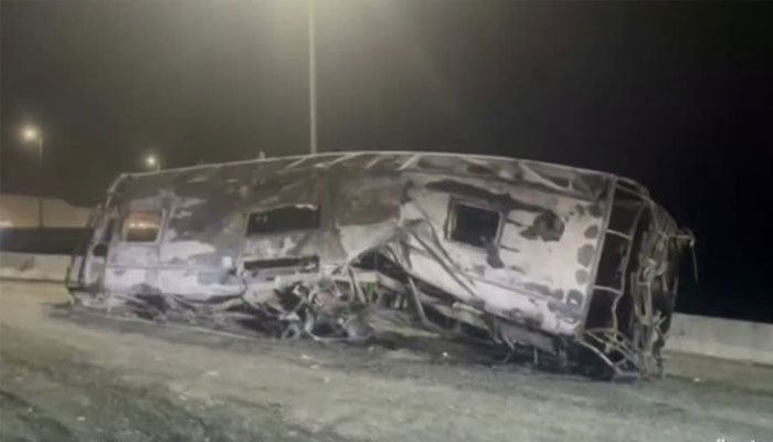 This screengrab shows the scene of the accident, Asir, southern Saudi Arabia, March 27, 2023. — Reuters