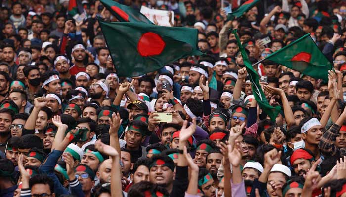 Activists hold the March for Unity rally demanding proclamation of the July Revolution and to mark the student-led uprising at the Central Shaheed Minar, in Dhaka, Bangladesh, December 31, 2024 — Reuters