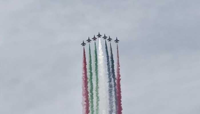 Military aircraft perform precision manoeuvres at Dubai Airshow 2025, Al Maktoum International Airport. — Reporter