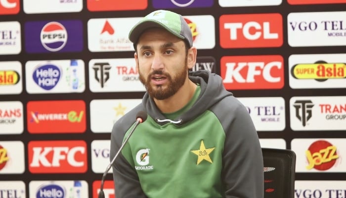 Pakistan captain Salman Ali Agha addresses pre-series conference on the eve of the T20I tri-series against Sri Lanka and Zimbabwe at the Rawalpindi Cricket Stadium in Rawalpindi on November 17, 2025. — X/@TheRealPCB