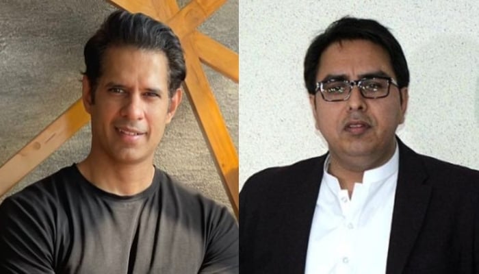 Anchorperson Shahzad Iqbal and PTI leader Shahbaz Gill. — X@ShahzadIqbalGEO/Radio Pakistan