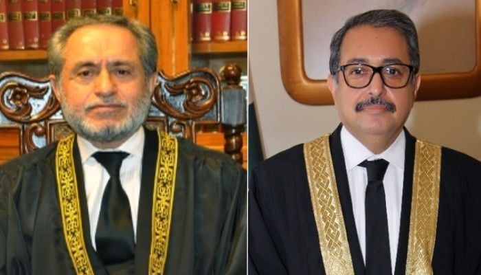 This collage shows Supreme Court judge Justice Jamal Khan Mandokhail and Federal Constitutional Court judge Justice Aamer Farooq. — SC and IHC websites/File