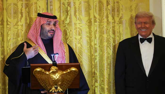 Saudi Crown Prince and Prime Minister Mohammed bin Salman speaks during a dinner hosted for him by US President Donald Trump, at the White House in Washington, DC, US, November 18, 2025. — Reuters