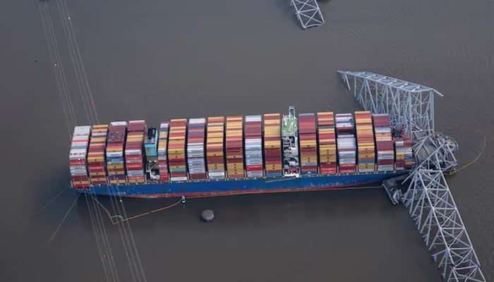 View of the Dali cargo vessel which crashed into the Francis Scott Key Bridge causing it to collapse in Baltimore, Maryland, US, April 4, 2024. — Reuters