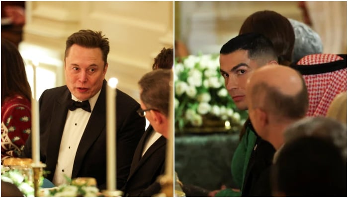 A collage showing tech billionaire Elon Musk (left) and football star Cristiano Ronaldo attending a dinner hosted by US President Donald Trump for Saudi Crown Prince and Prime Minister Mohammed Bin Salman, at the White House in Washington, DC, US, November 18, 2025. — Reuters
