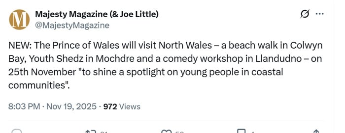 Kensington Palace shares delightful news about Prince Williams visit to North Wales