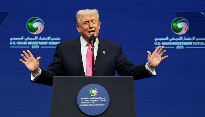 US President Donald Trump speaks during the US-Saudi Investment Forum in Washington, DC, US, November 19, 2025.— Reuters