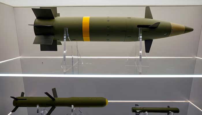 Raytheons Excalibur Projectile (top)and other Raytheon munitions are displayed during the Association of the United States Army (AUSA) Global Force Symposium & Exposition in Huntsville, Alabama, US March 28, 2023. — Reuters