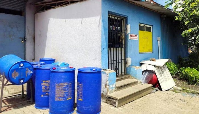 Drums are placed outside the Sresan Pharmaceutical facility, whose Coldrif cough syrup has been linked to the deaths of 17 children in Madhya Pradesh, in Chennai, India, October 7, 2025. — Reuters