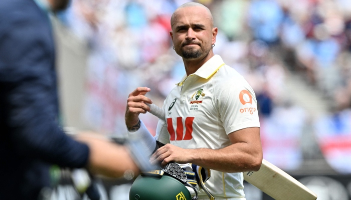 Australias Jake Weatherald walks off the field after his dismissal on day 1 of the first Ashes cricket Test match between Australia and England at Perth Stadium in Perth on November 21, 2025. — AFP