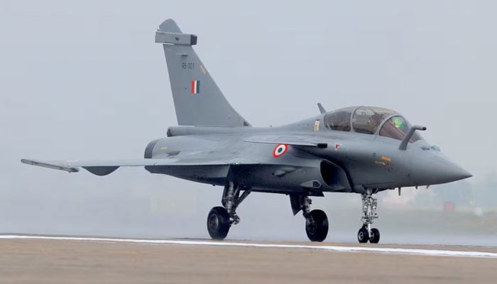 Rafale fighter jet taxis on the tarmac during its induction ceremony at an air force station in Ambala, India, September 10, 2020. — Reuters