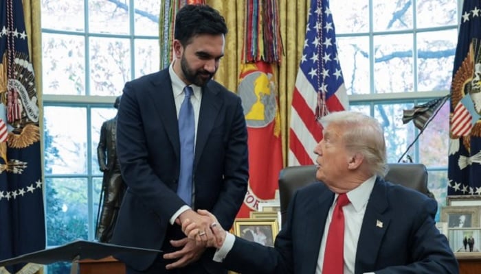 US President Donald Trump shakes hands with New York City Mayor-elect Zohran Mamdani as they meet at the White House in Washington, DC, US, November 21, 2025. —  Reuters
