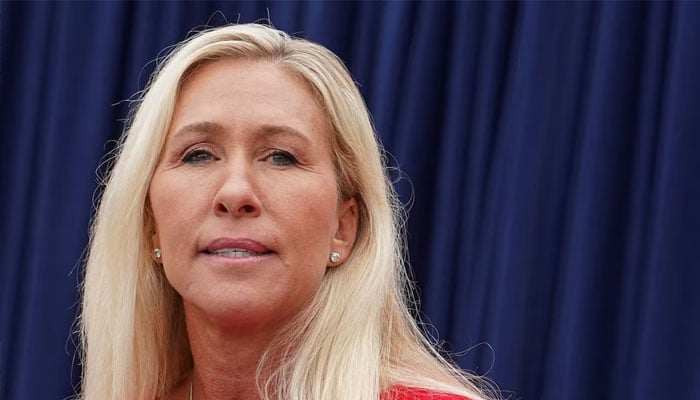 US Representative Marjorie Taylor Greene speaks at a campaign event of Republican vice presidential nominee US Senator JD Vance in Lindale, Georgia, US, October 4, 2024. — AFP