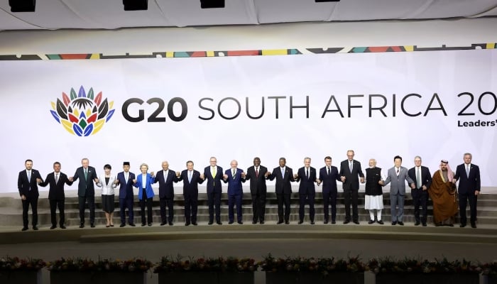 Leaders pose for a family photo on the first day of the G20 Leaders Summit at the Nasrec Expo Centre in Johannesburg, South Africa, November 22, 2025. — Reuters