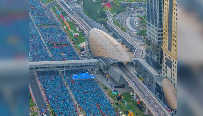Runners take part in Dubai Run 2025 on Sheikh Zayed Road in Dubai, UAE on November 23, 2025. — X@DXBMediaOffice