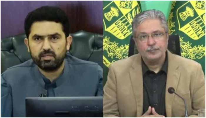 This collage shows Khyber Pakhtunkhwa Chief Minister Sohail Afridi (left) and Prime Minister’s Coordinator for Khyber Pakhtunkhwa Ikhtiar Wali. — Screengrabs/X/Geo News/@PTIofficial