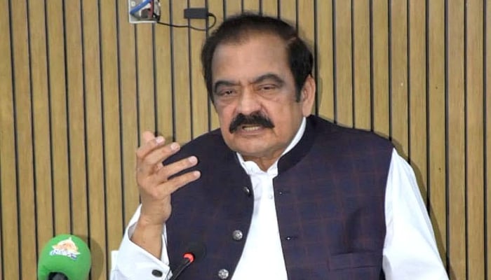 Prime Ministers Adviser Senator Rana Sanaullah talking to media persons, Faisalabad, November 23, 2025. — INP