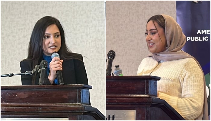 Aisha Farooqi (left) and Bushra Amiwala, the two Pakistani American women leaders who are running for Congress, address event in New York, US. — Reporter
