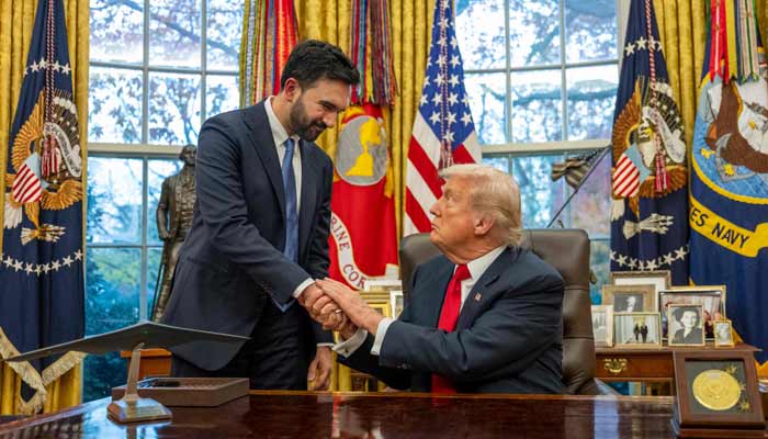 US President Donald Trump (Right) shakes hands with New York Mayor-elect Zohran Mamdani as they meet in the Oval Office of the White House in Washington, DC, on November 21, 2025.— Reuters