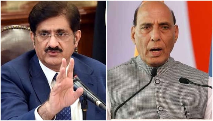 This collage of pictures shows Sindh Chief Minister Murad Ali Shah (left) and Indias Defence Minister Rajnath Singh. — Radio Pakistan/Reuters/File