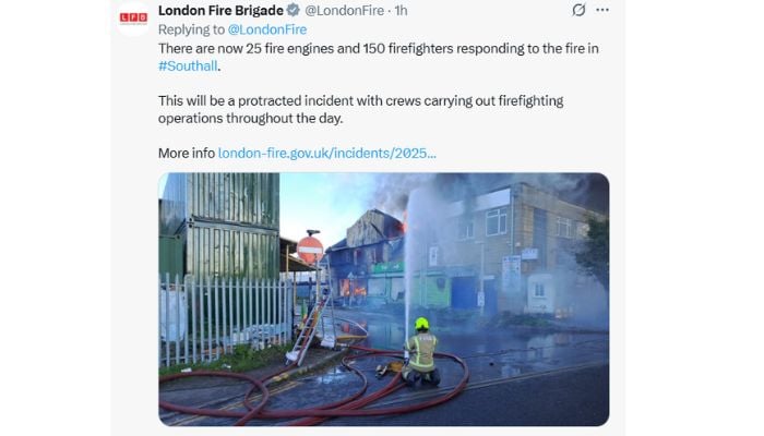 Major warehouse fire in West London sends huge plume of smoke over city