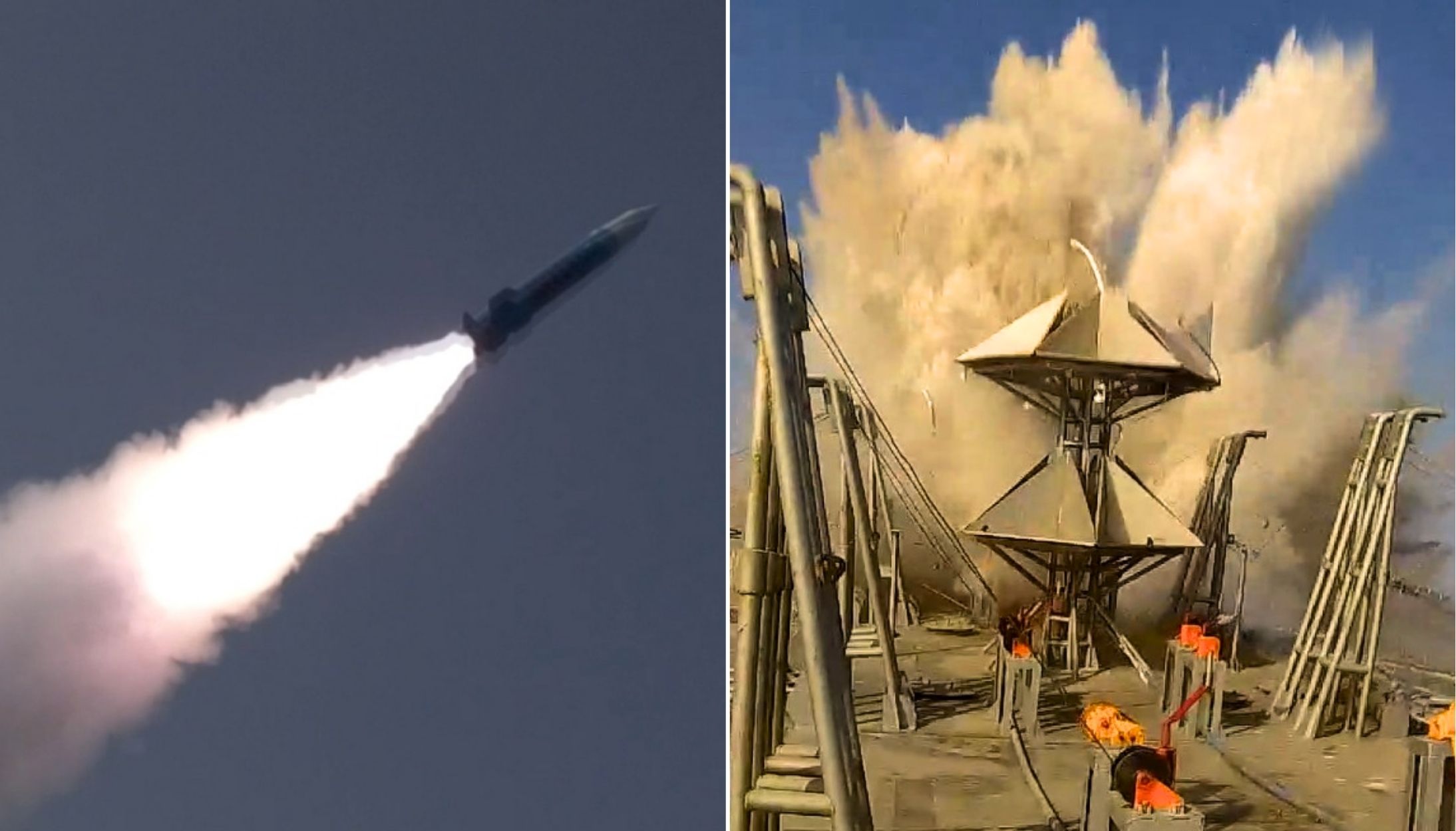 This collage shows the indigenously developed ship-launched anti-ship ballistic missile hitting a target. — ISPR