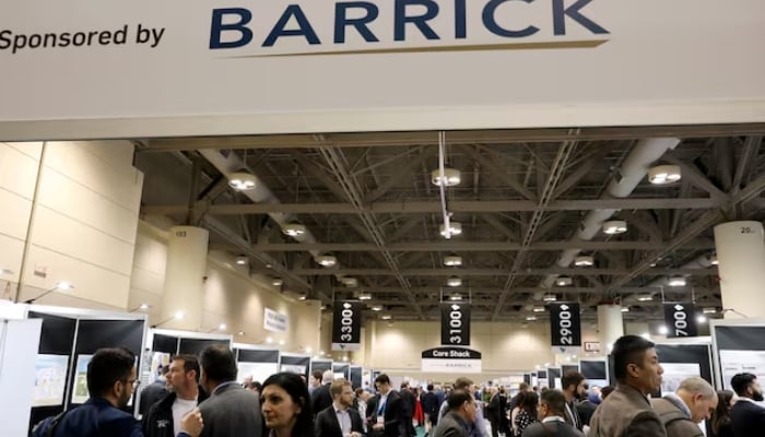People visit a section sponsored by Canadian headquartered mining company Barrick Gold Corporation at the Prospectors and Developers Association of Canada (PDAC) annual conference in Toronto, Ontario, Canada March 7, 2023. — Reuters